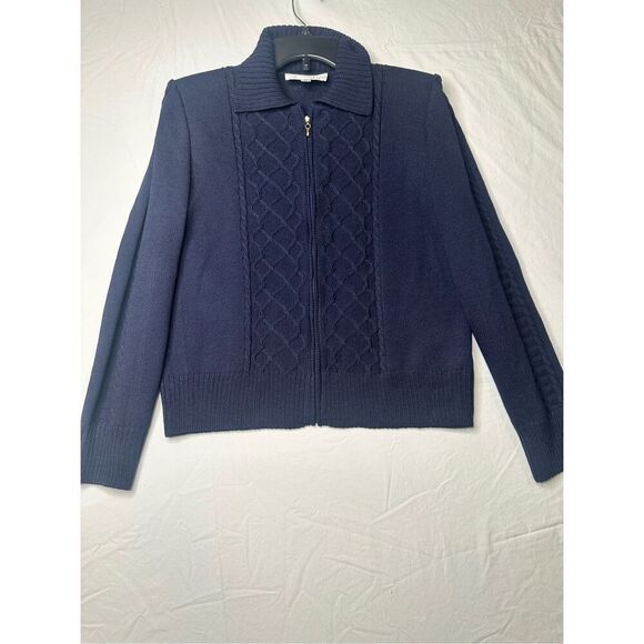 Gorgeous St. John Collection Navy Ribbed Full Zipper Cardigan, Size 6 - Picture 1 of 4